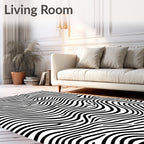 Bold Black White Wavy Stripes Rug