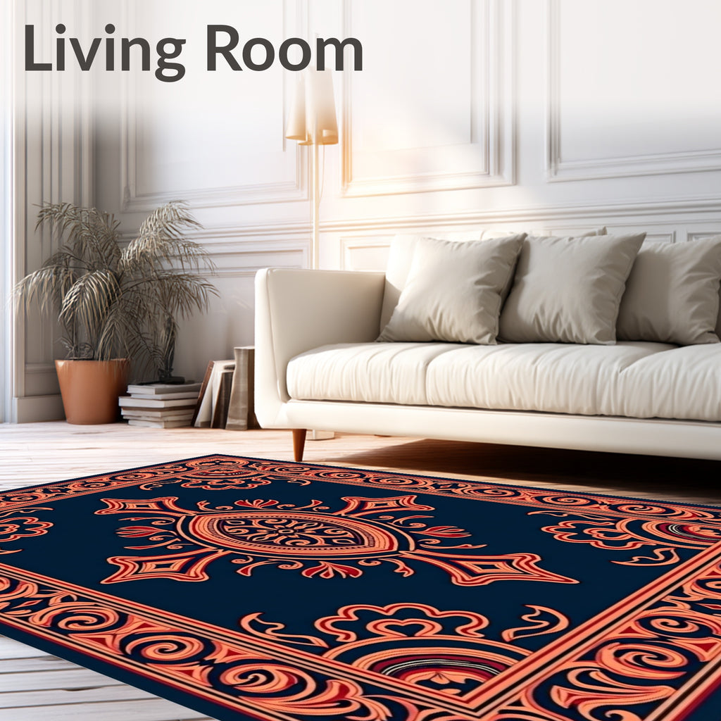 Ornate Red Orange Floral Pattern Rug