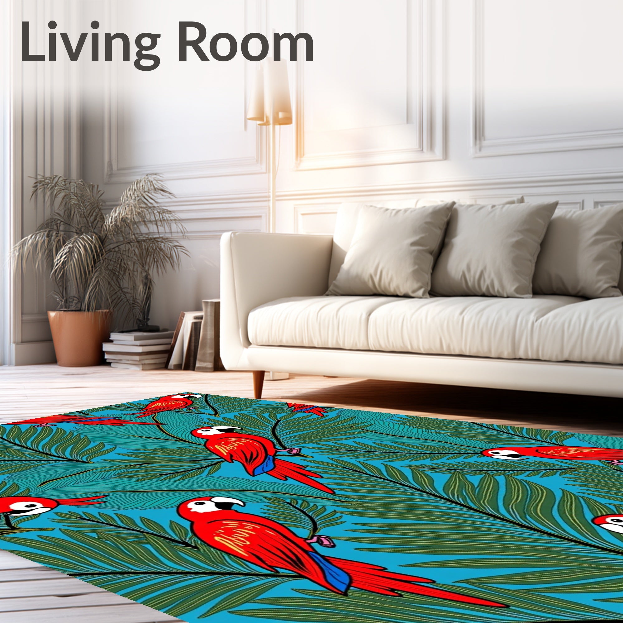 Vibrant Red Macaw Tropical Palm Rug