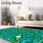 Cosmic Swirl Blue Green Planet Stars Rug