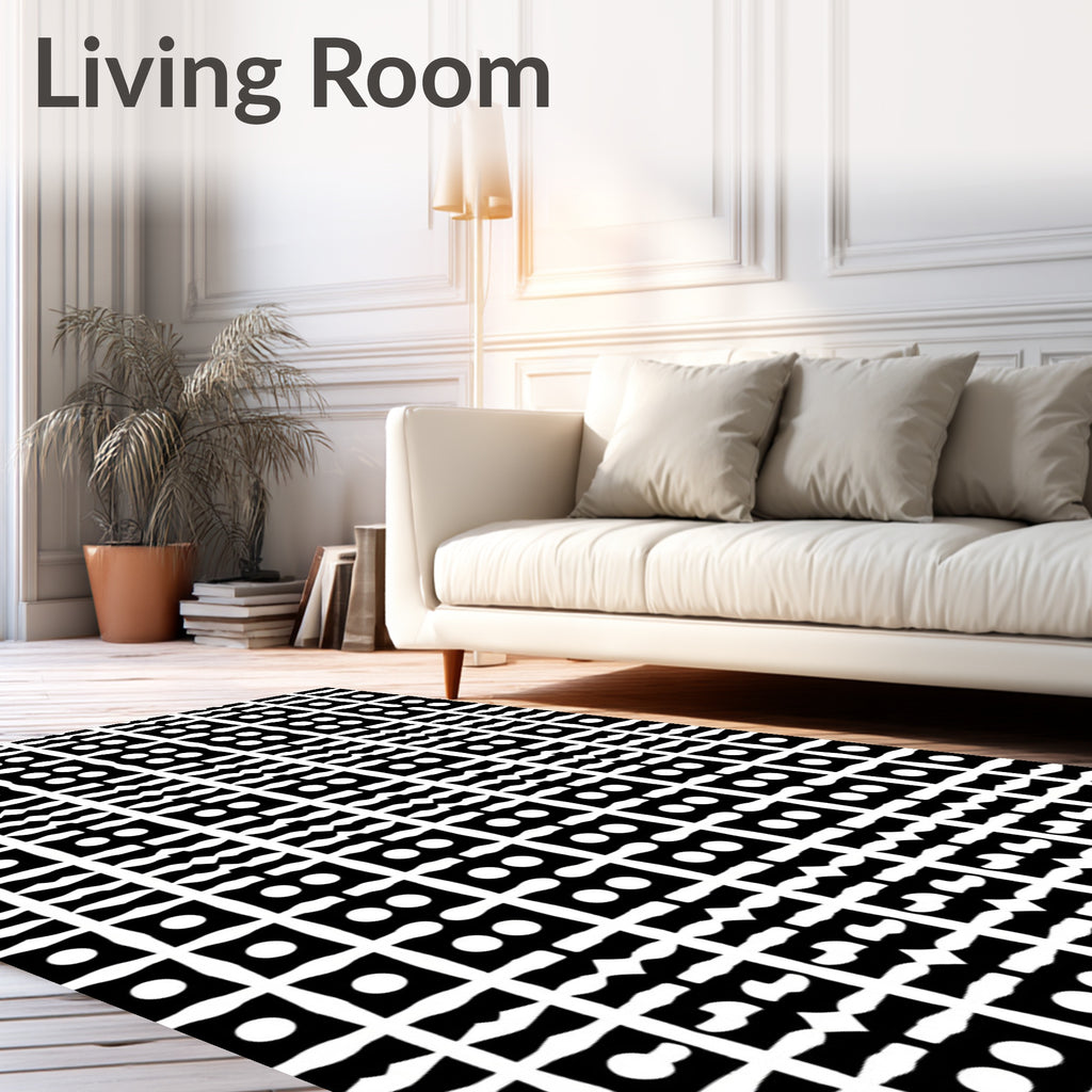 Black White Geometric Dot Pattern Rug