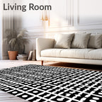 Black White Geometric Dot Pattern Rug
