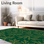 Green Gold Leaf Vine Pattern Rug