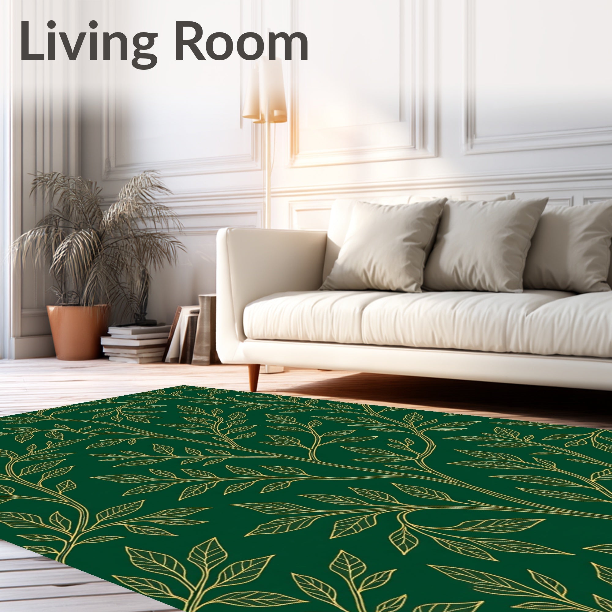Green Gold Leaf Vine Pattern Rug