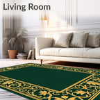 Ornate Golden Leaf Border Design Rug