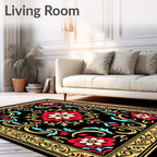 Bold Floral Scrollwork Ornamental Design Rug