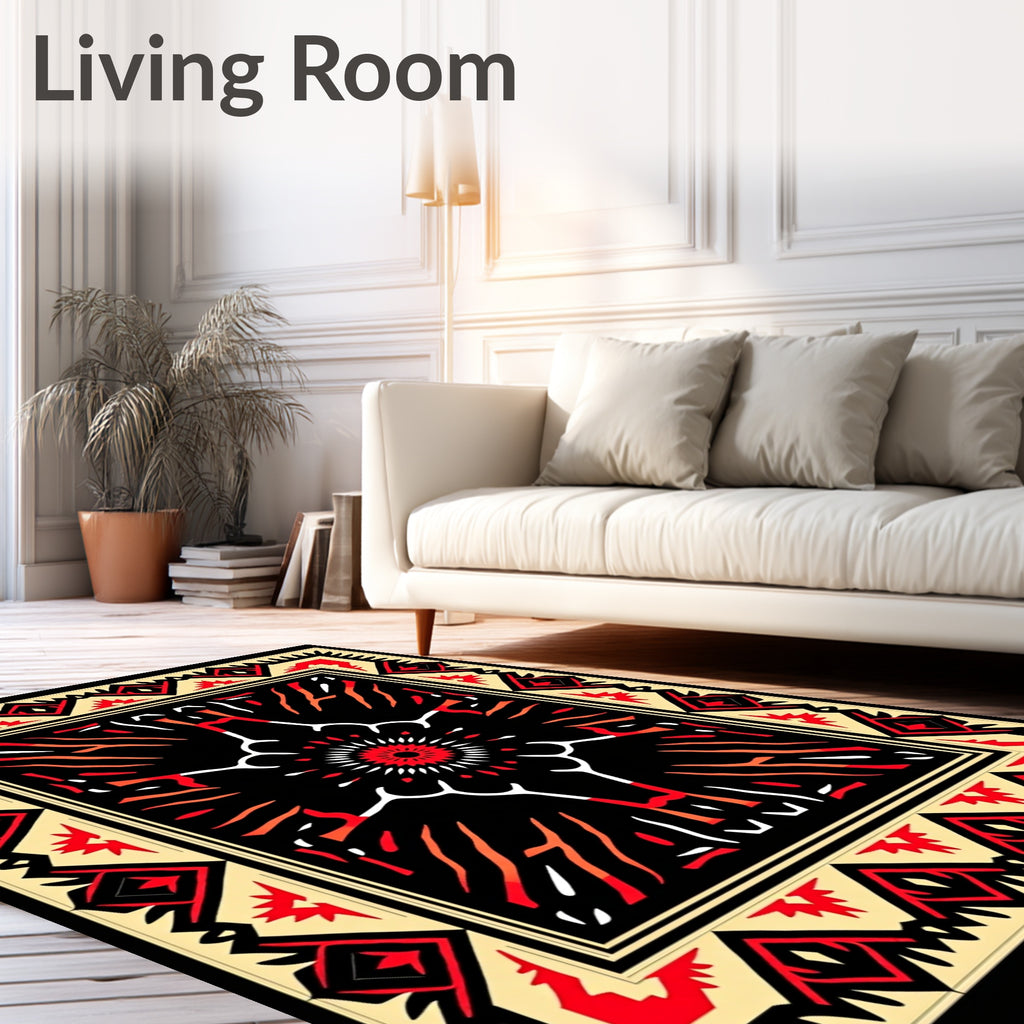 Bold Red Yellow Tribal Pattern Rug