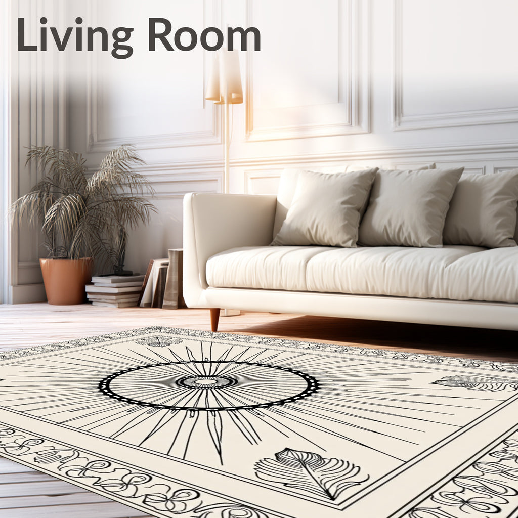 Sunburst Mandala Decorative Bordered Rug
