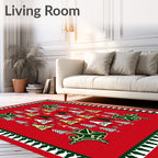 Red Festive Trees Animals Design Rug