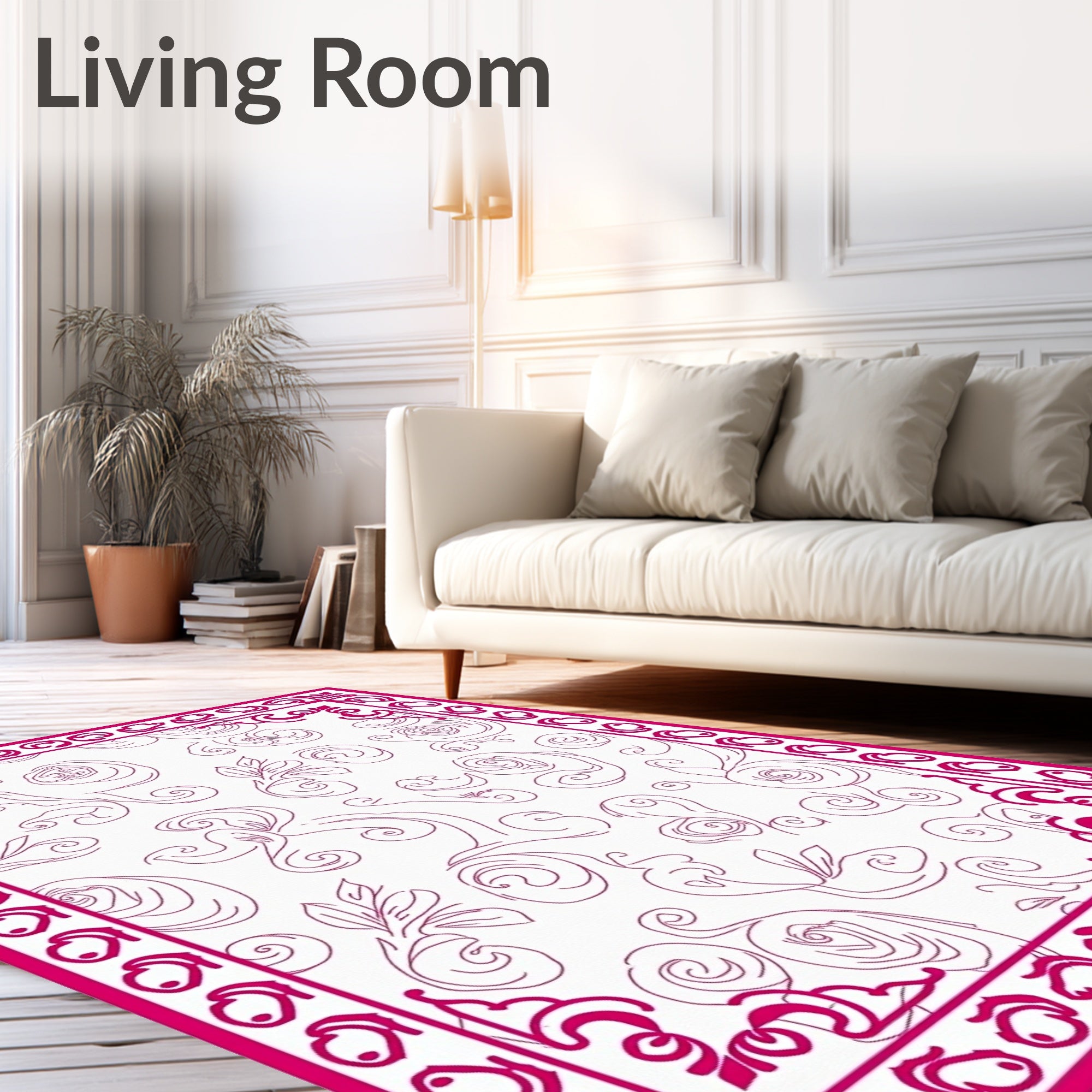 Floral Swirls Bordered Design Rug