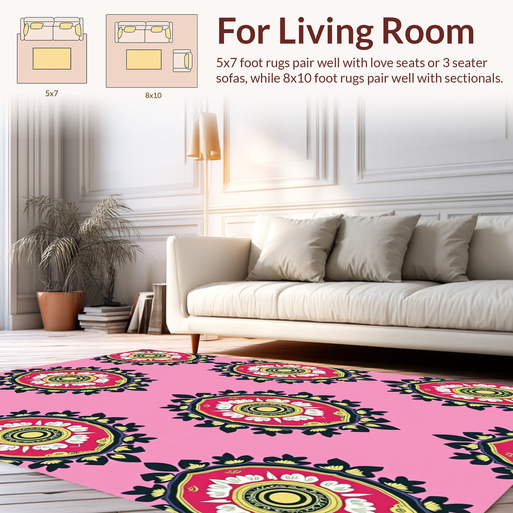Pink Floral Medallion Pattern Rug
