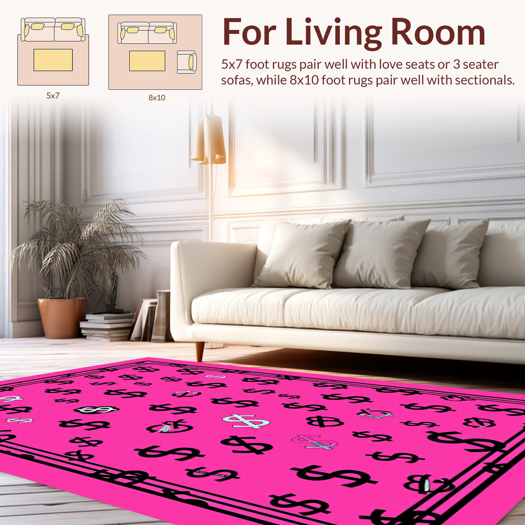 Bold Pink Dollar Sign Pattern Rug