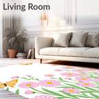 Pink Daisy Butterflies Garden Pattern Rug