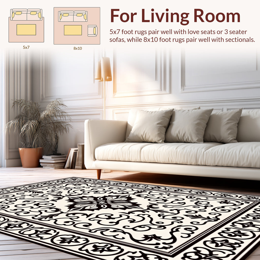 Classic Black Floral Damask Rug