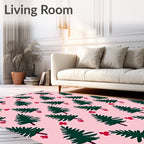 Green Pine Red Flower Repeating Pattern Rug