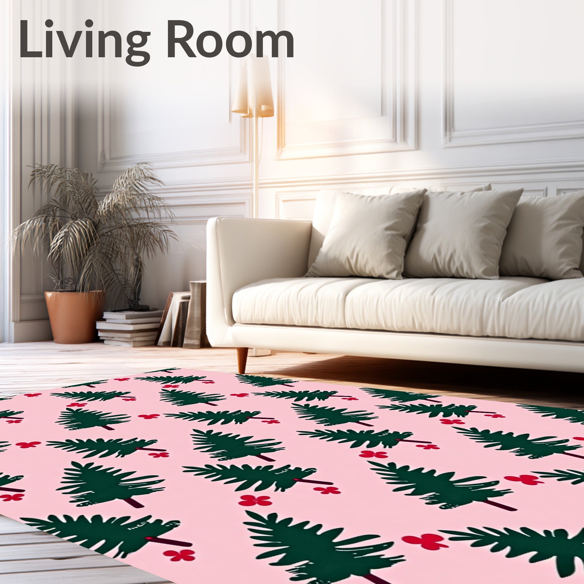 Green Pine Red Flower Repeating Pattern Rug