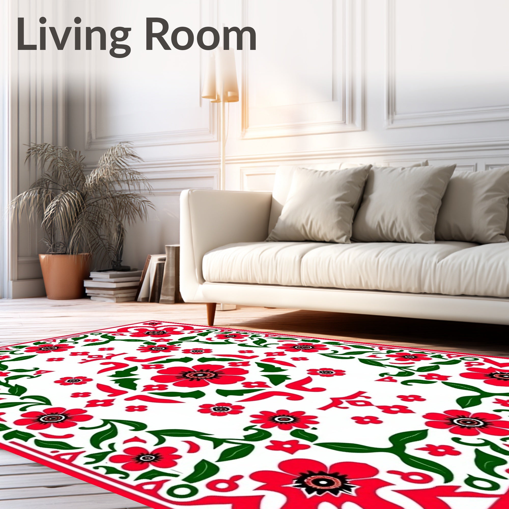 Red Floral Vine Pattern Rug