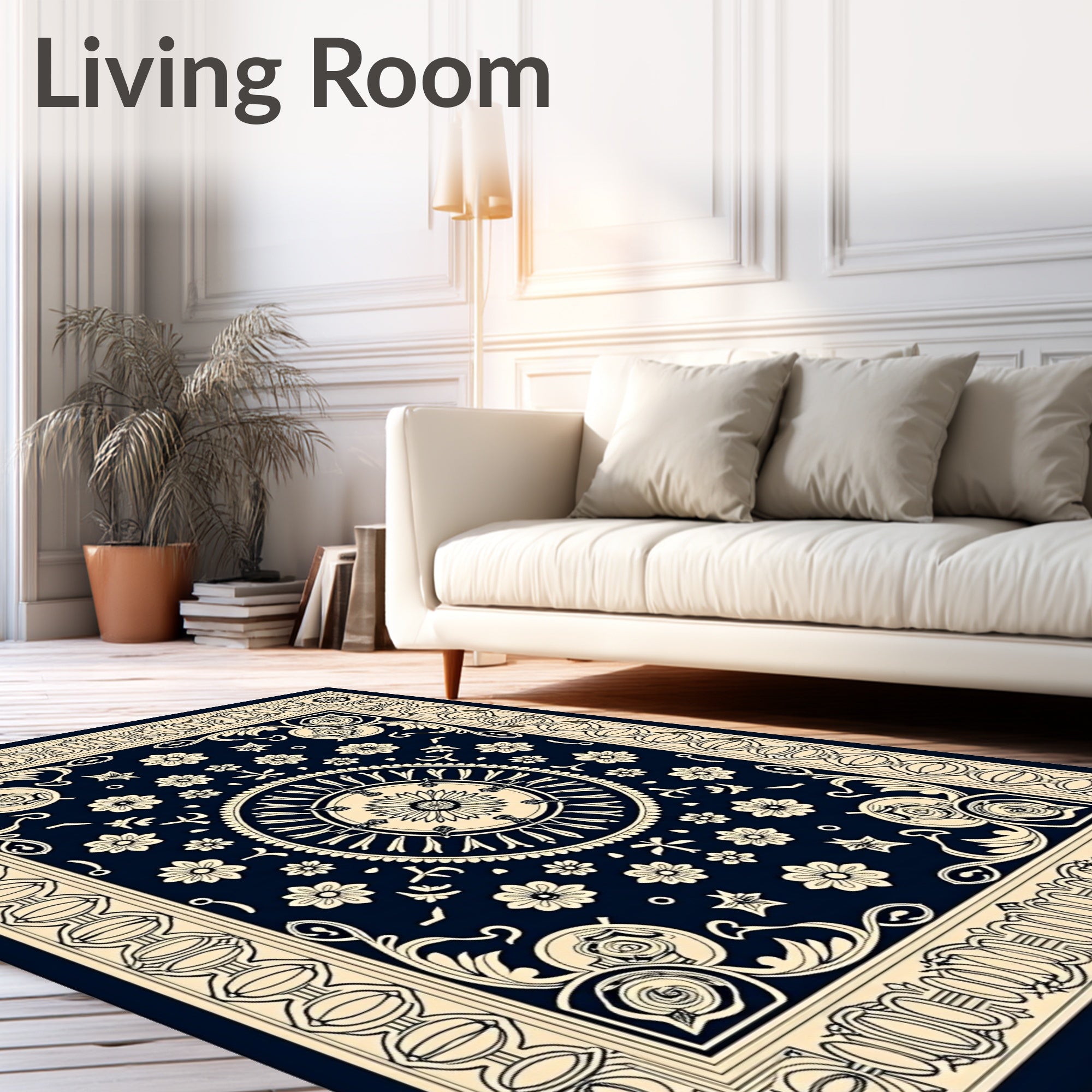 Floral Medallion Scroll Border Rug