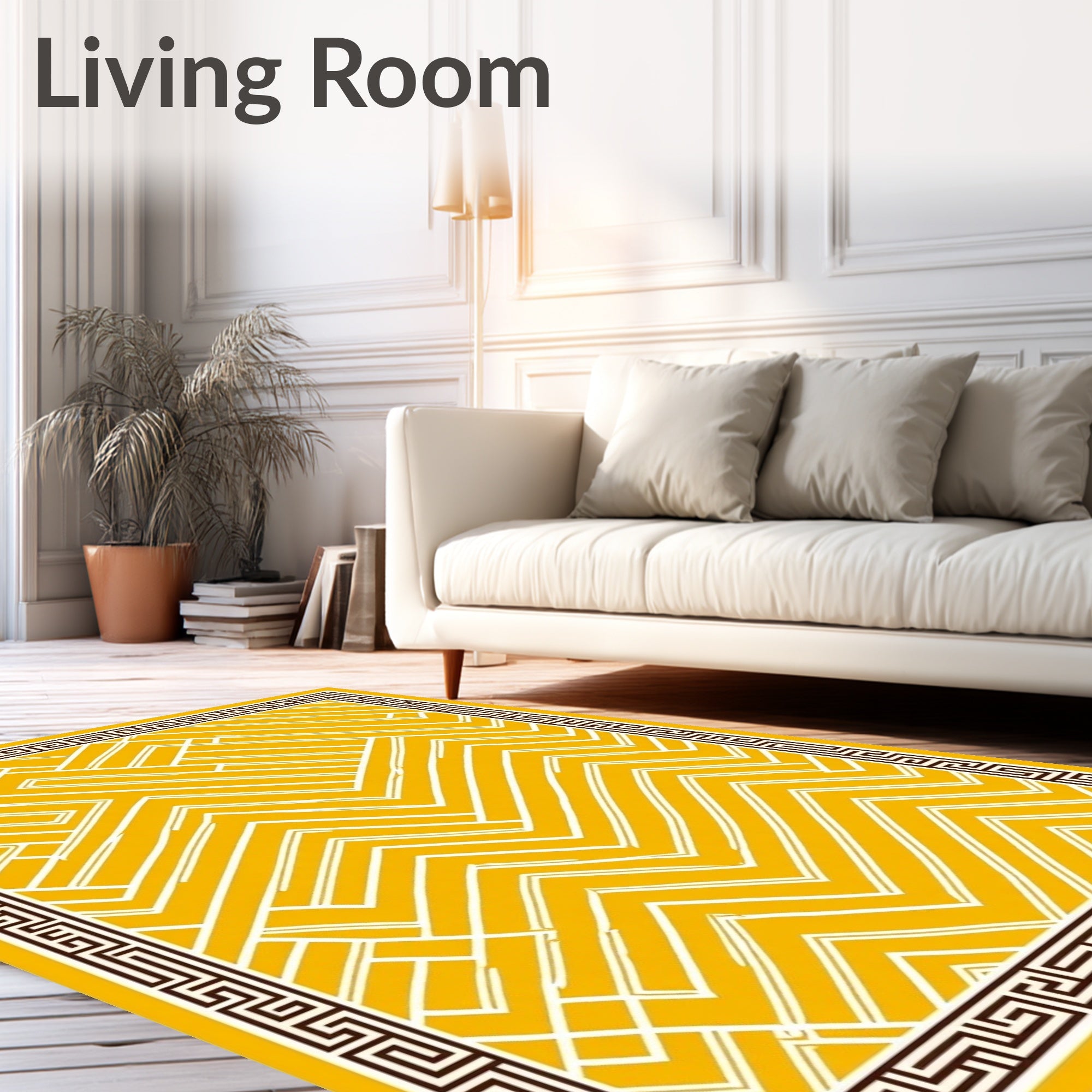 Sunny Yellow Geometric Maze Rug
