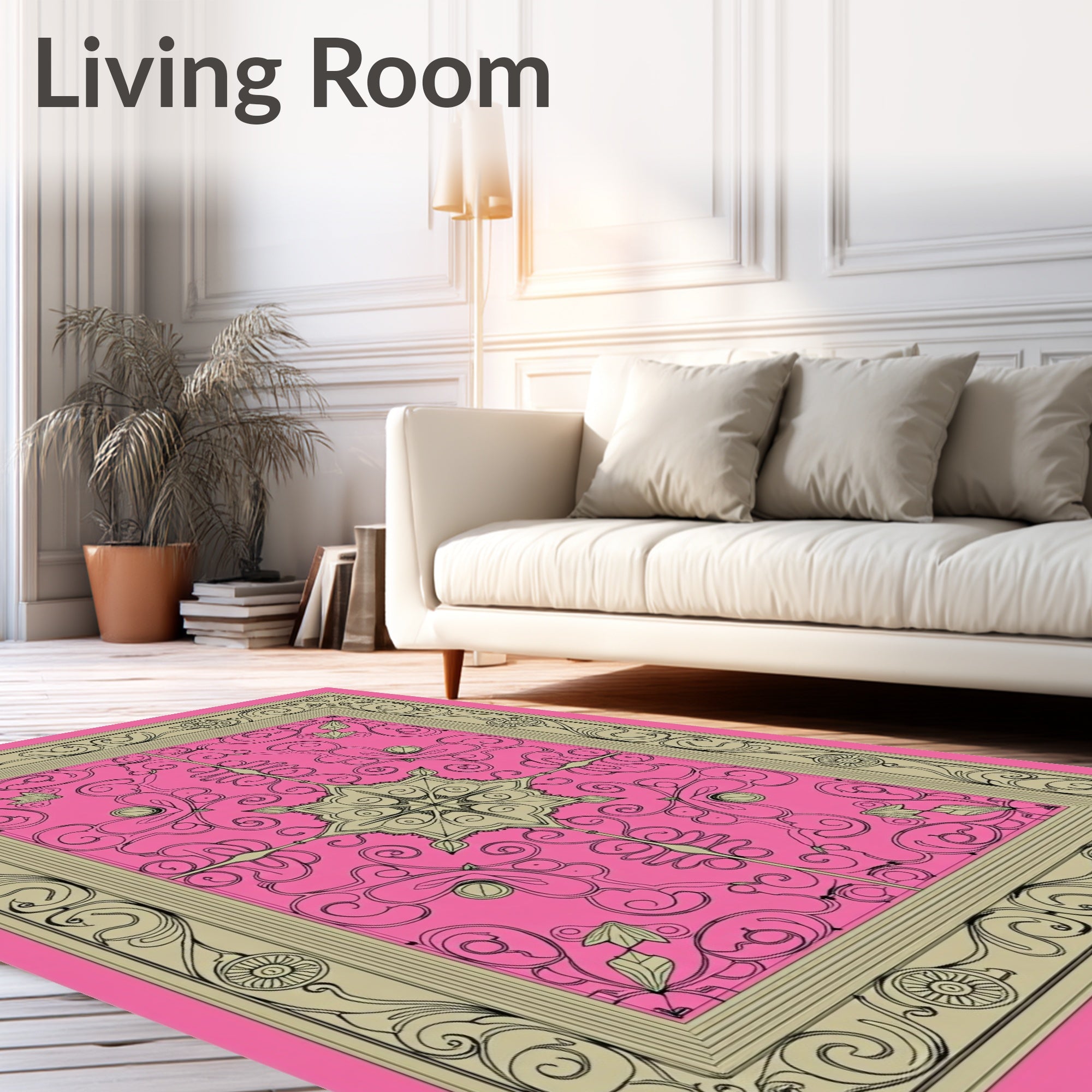 Vibrant Pink Floral Scroll Medallion Rug