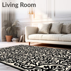 Intricate Black Cream Scroll Pattern Rug