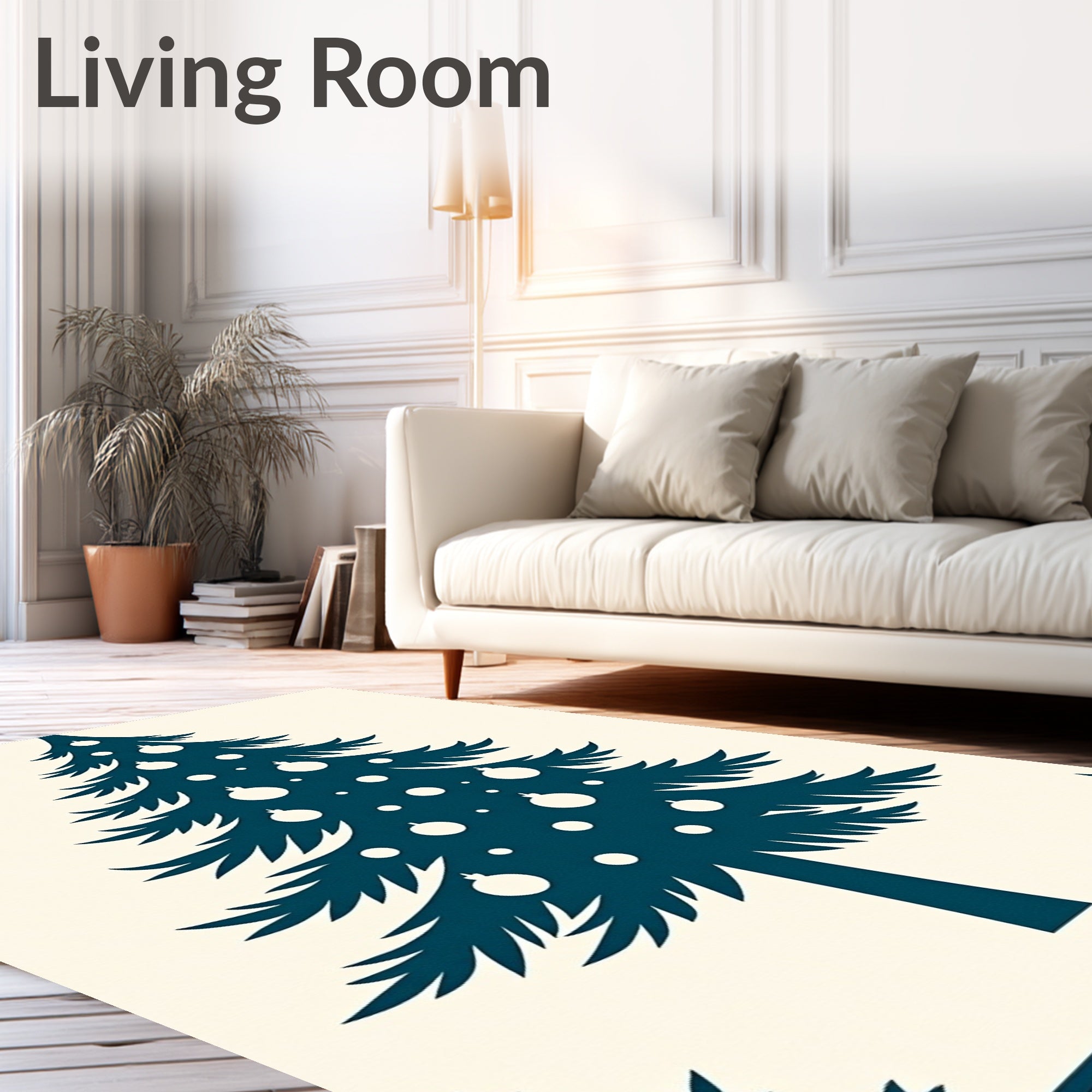 Deep Teal Festive Tree Ornaments Design Rug