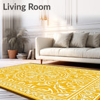 Ornate Yellow White Mandala Pattern Rug