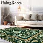 Green Gold Floral Art Nouveau Rug