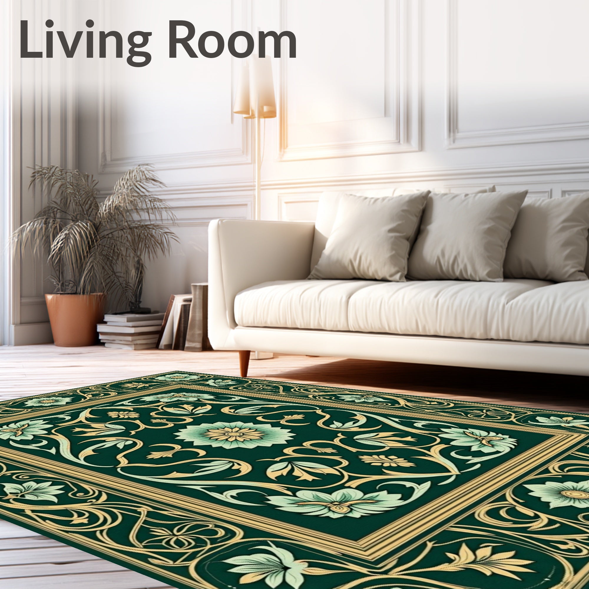 Green Gold Floral Art Nouveau Rug