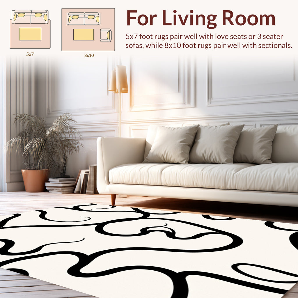 Organic Black White Swirl Pattern Rug