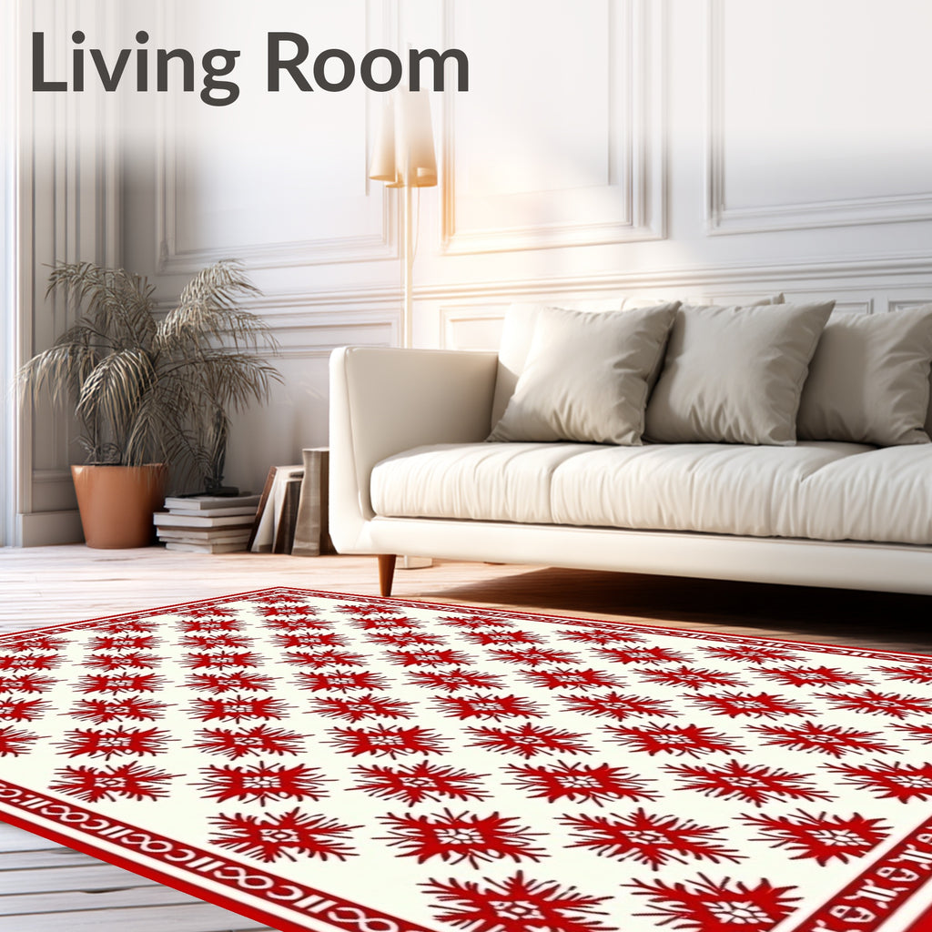 Red Cream Floral Medallion Pattern Rug