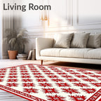 Red Cream Floral Medallion Pattern Rug
