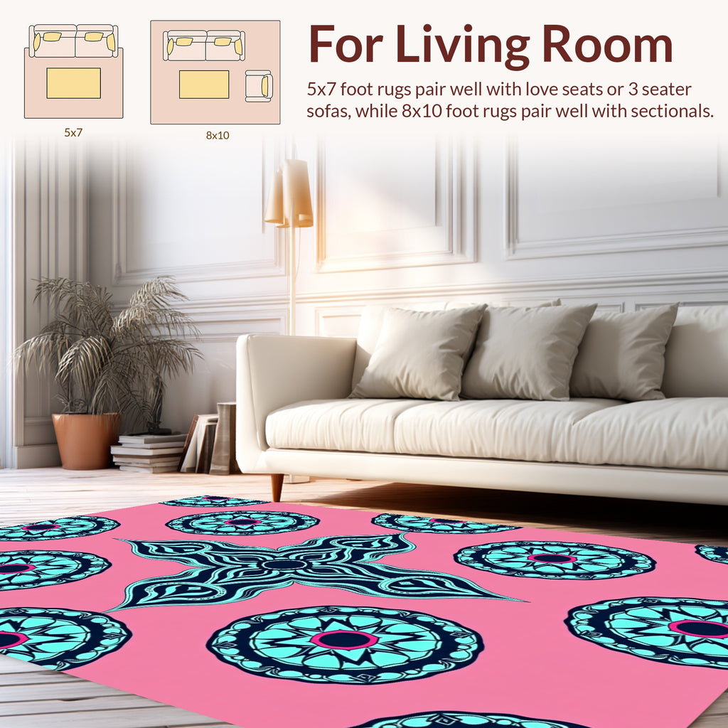 Turquoise Blue Mandala Pattern Rug