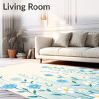 Delicate Blue White Floral Field Rug