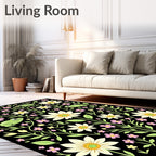 Whimsical Green Frog Floral Garden Rug