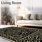 Ornate Gold Line Art Scrollwork Rug