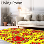Red Sunburst Abstract Motif Rug