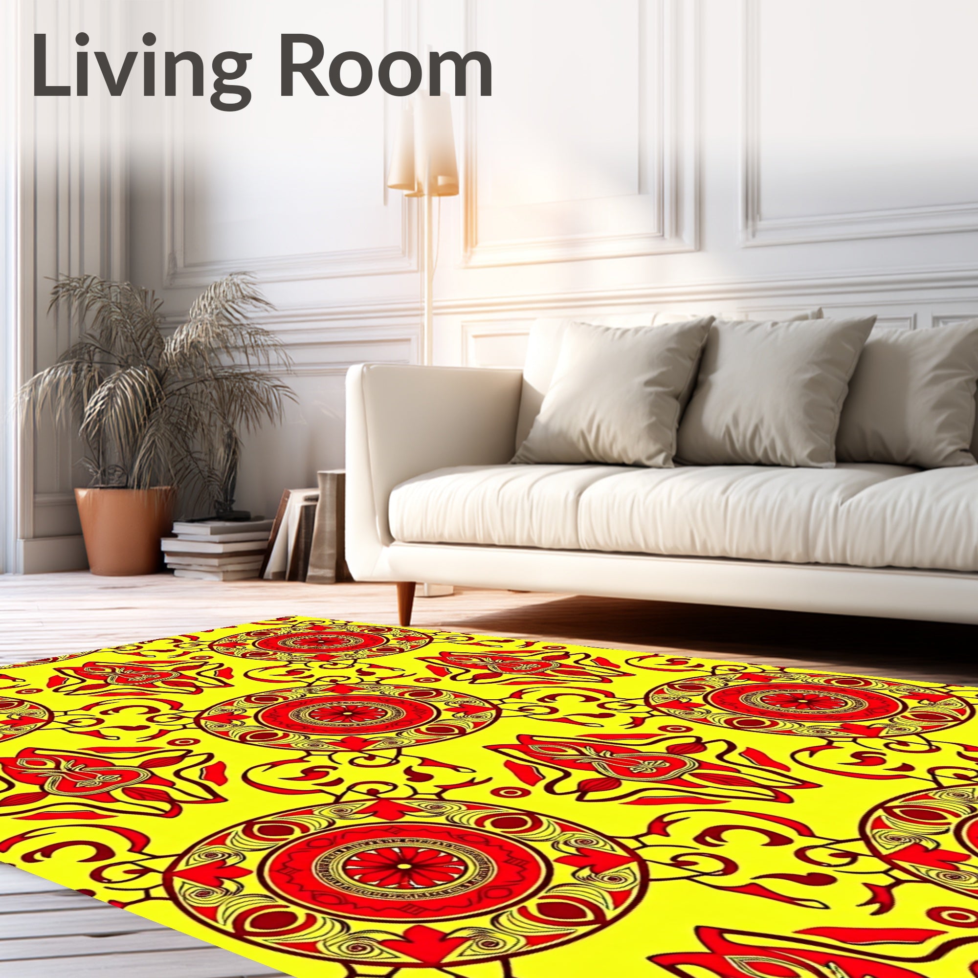 Red Sunburst Abstract Motif Rug