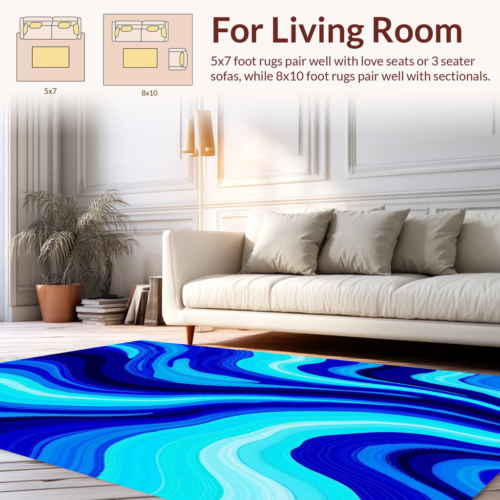 Blue Swirl Abstract Fluid Pattern Rug