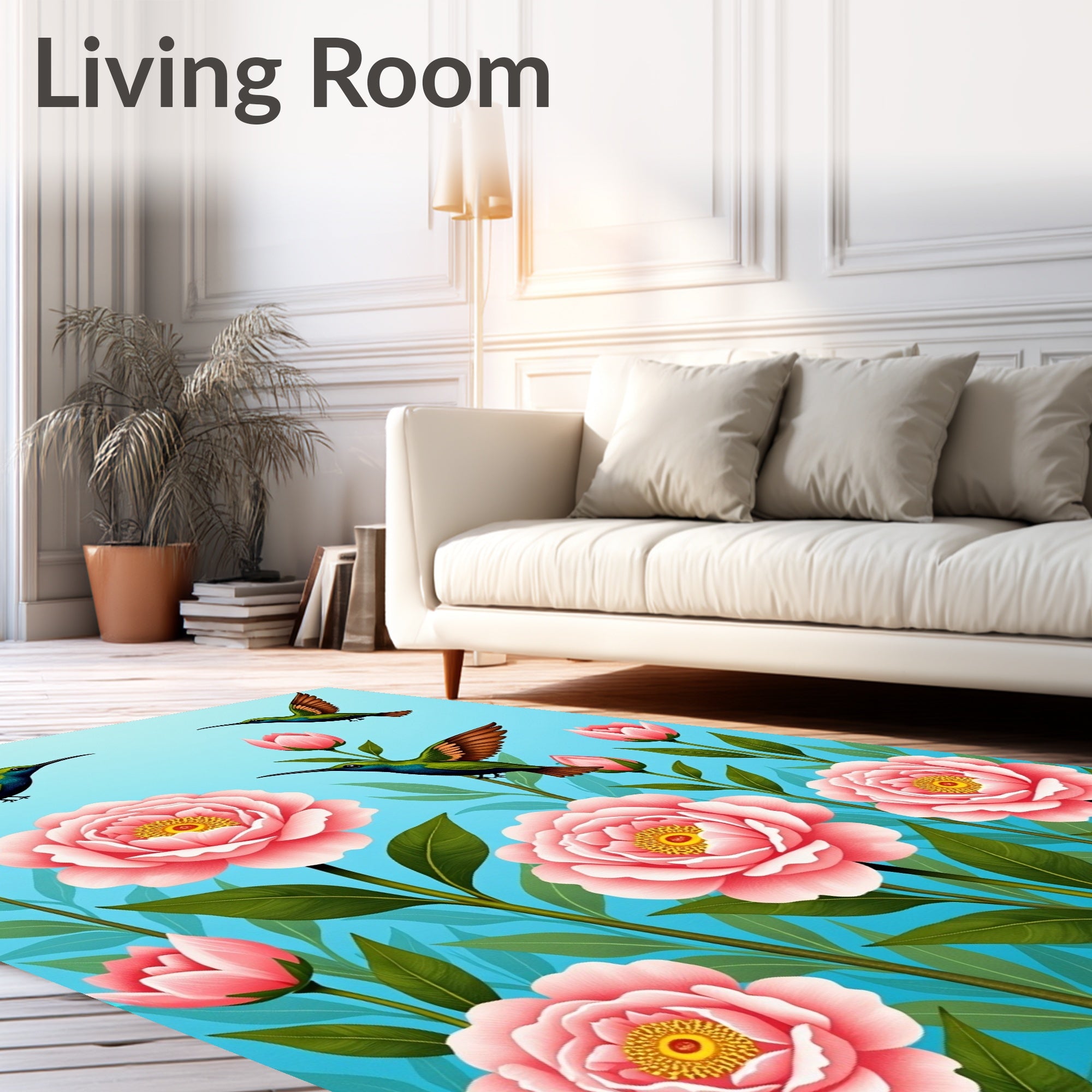 Hummingbird Pink Flower Garden Design Rug