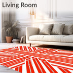 Bold Red White Abstract Stripe Design Rug