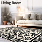 Elegant Black Floral Scrollwork Design Rug