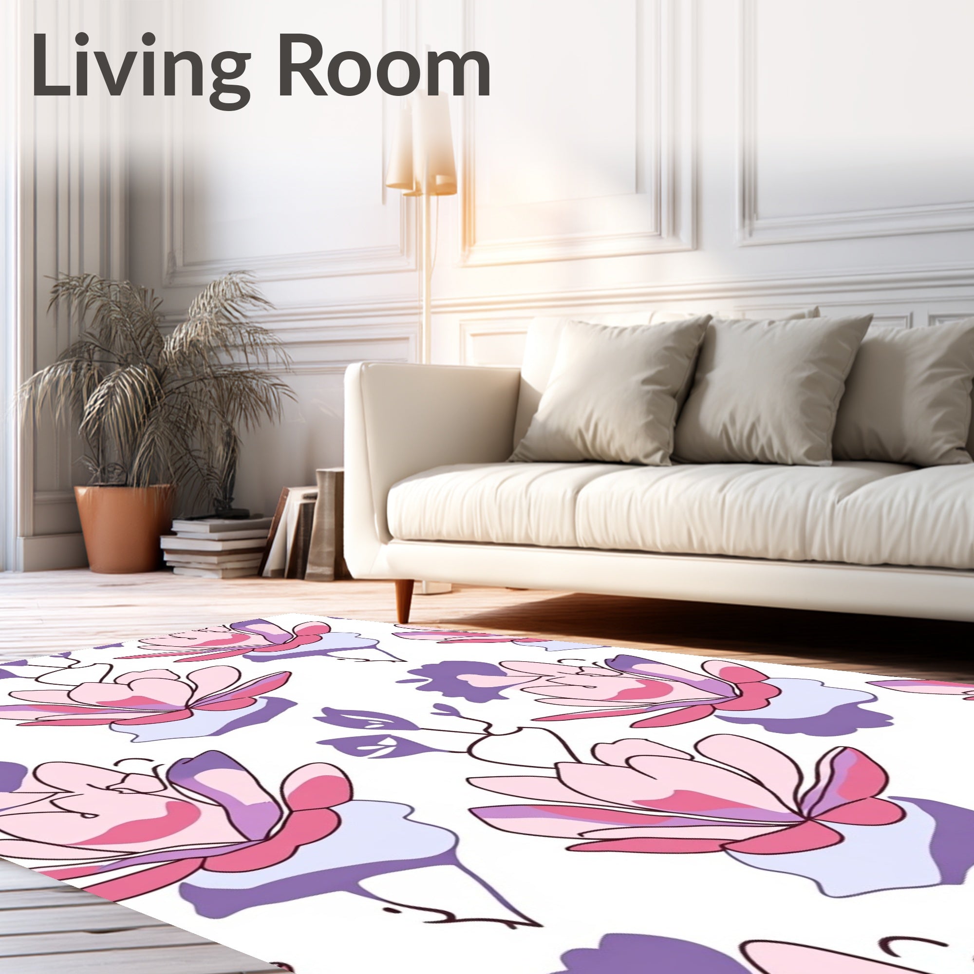 Pink Purple Floral Outline Design Rug