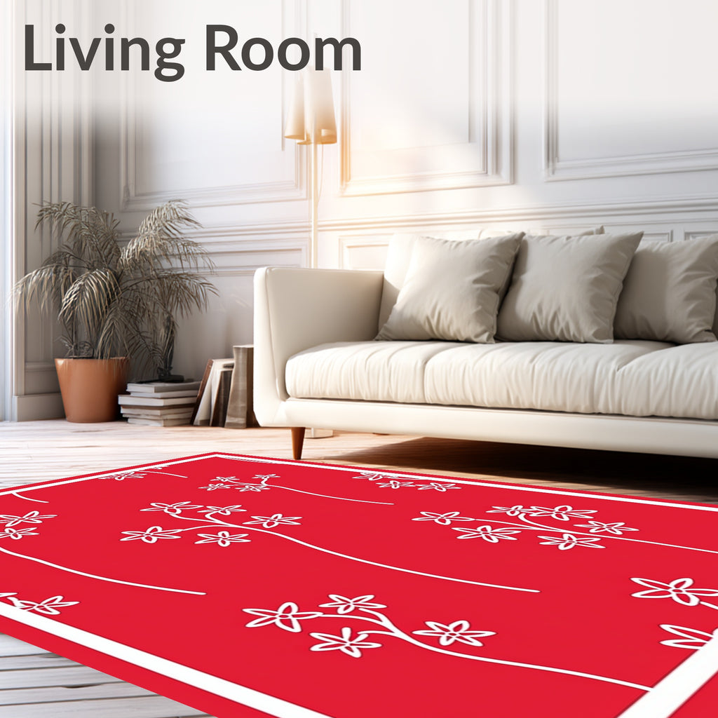 Red Floral Silhouette Pattern Rug