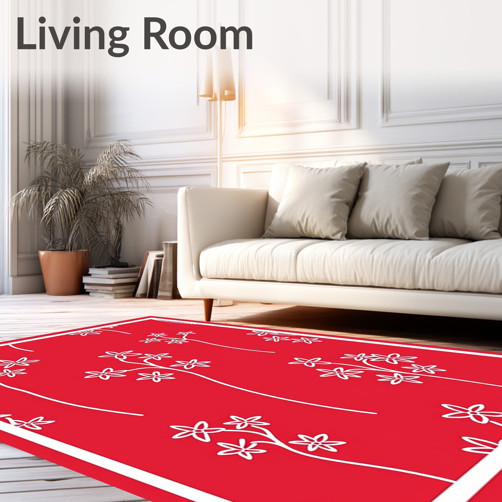 Red Floral Silhouette Pattern Rug