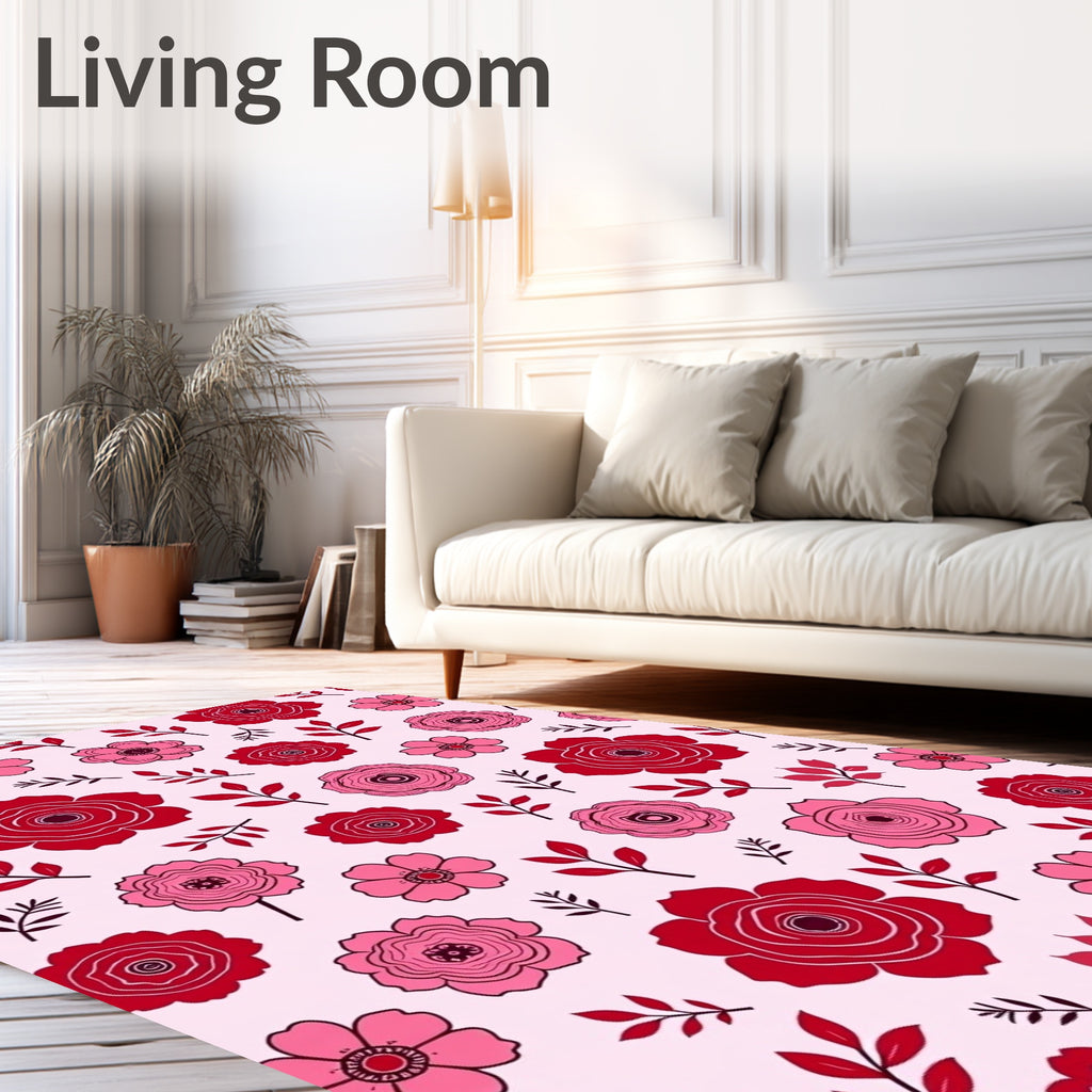 Bold Red Pink Flower Pattern Rug