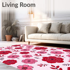 Bold Red Pink Flower Pattern Rug