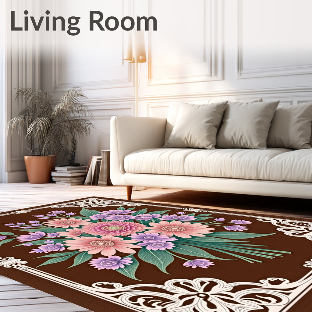 Ornate Floral Bouquet Patterned Rug