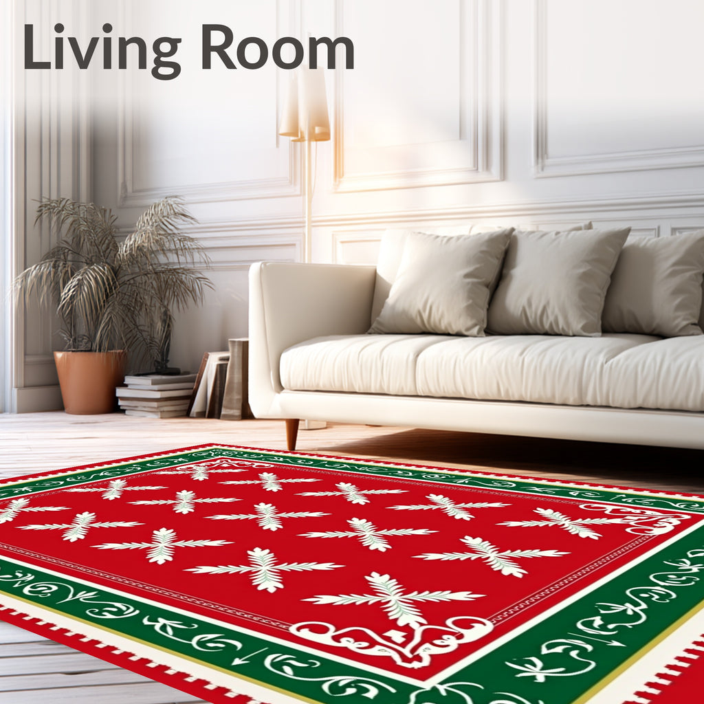 Crimson Bordered Leaf Pattern Rug