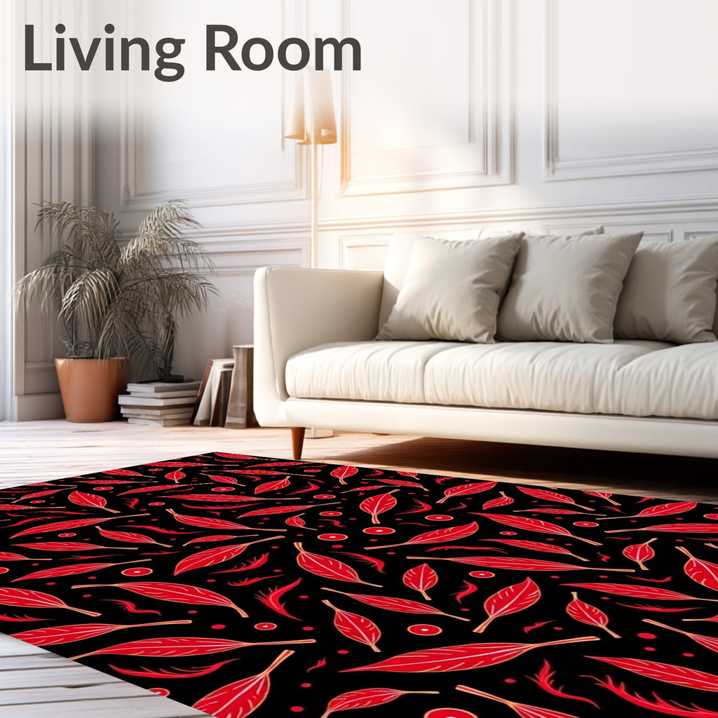 Crimson Leaf Pattern Chic Art Rug